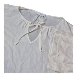 Parker Tiered Sleeve Tie Neck Blouse Silk Ivory Chiffon Peasant Top‎ Women's S